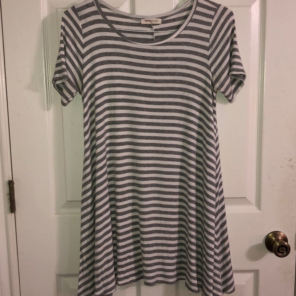 White/Gray Striped T-shirt Dress